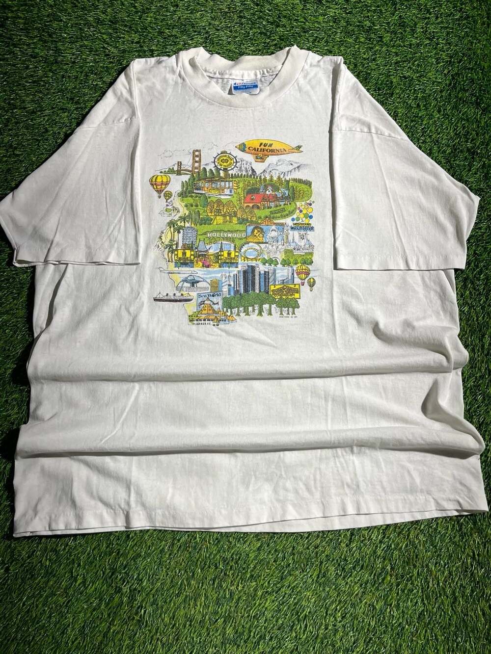 Hanes California Map T-Shirt Size XL 46-48 White Graphic Art Mike Tamai 1991